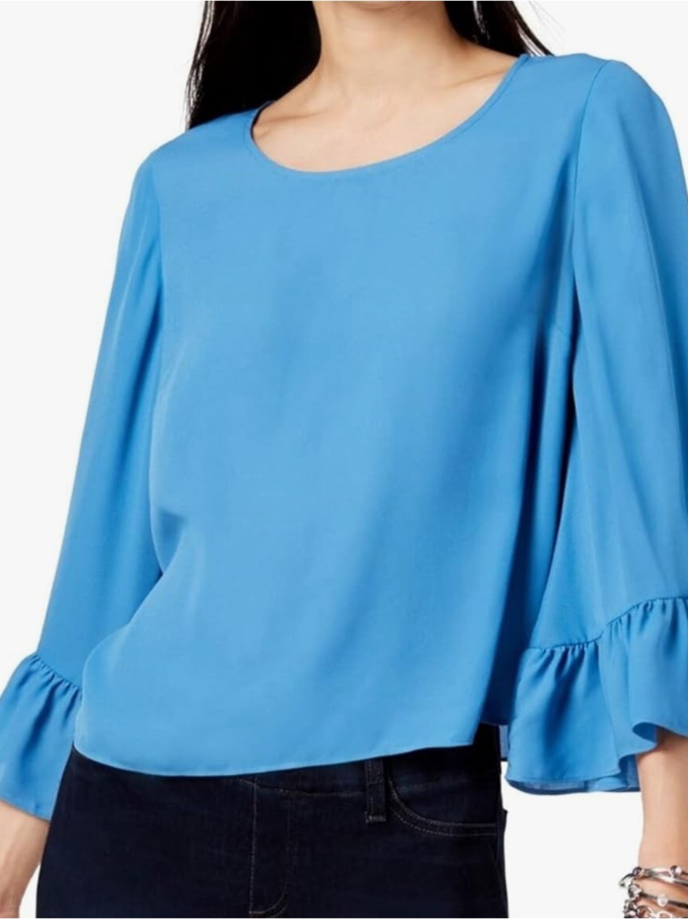 Zara Women's Royal Blue Ruffle Sleeve Blouse